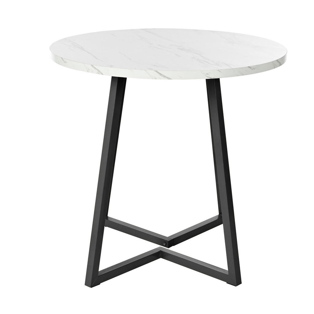 OKWISH JÍDELNÍ stůl 80/80/75 cm bílý z MDF a kovu s mramorovým dekorem