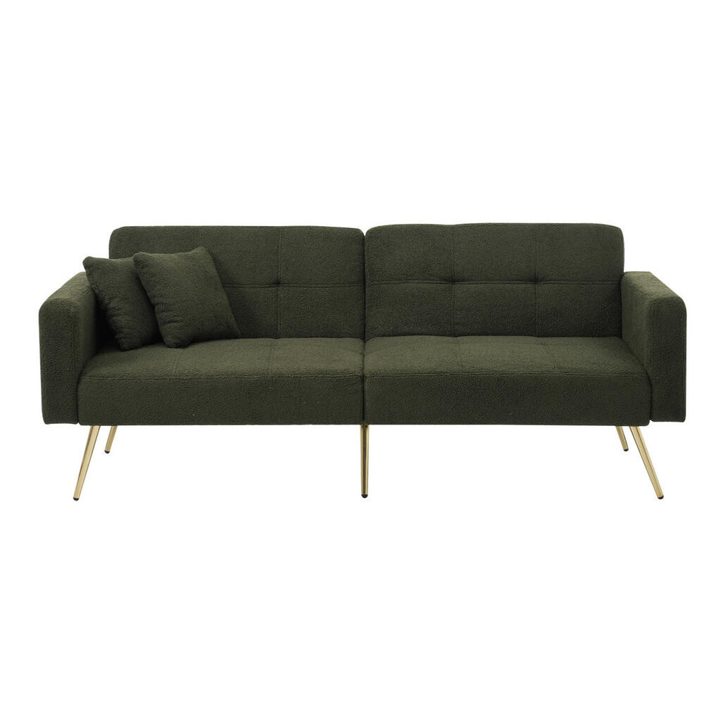 OKWISH ROZKLÁDACÍ pohovka 175/64/72 cm antická zelená ze šerpy s nastavitelným opěradlem a bočními kapsami