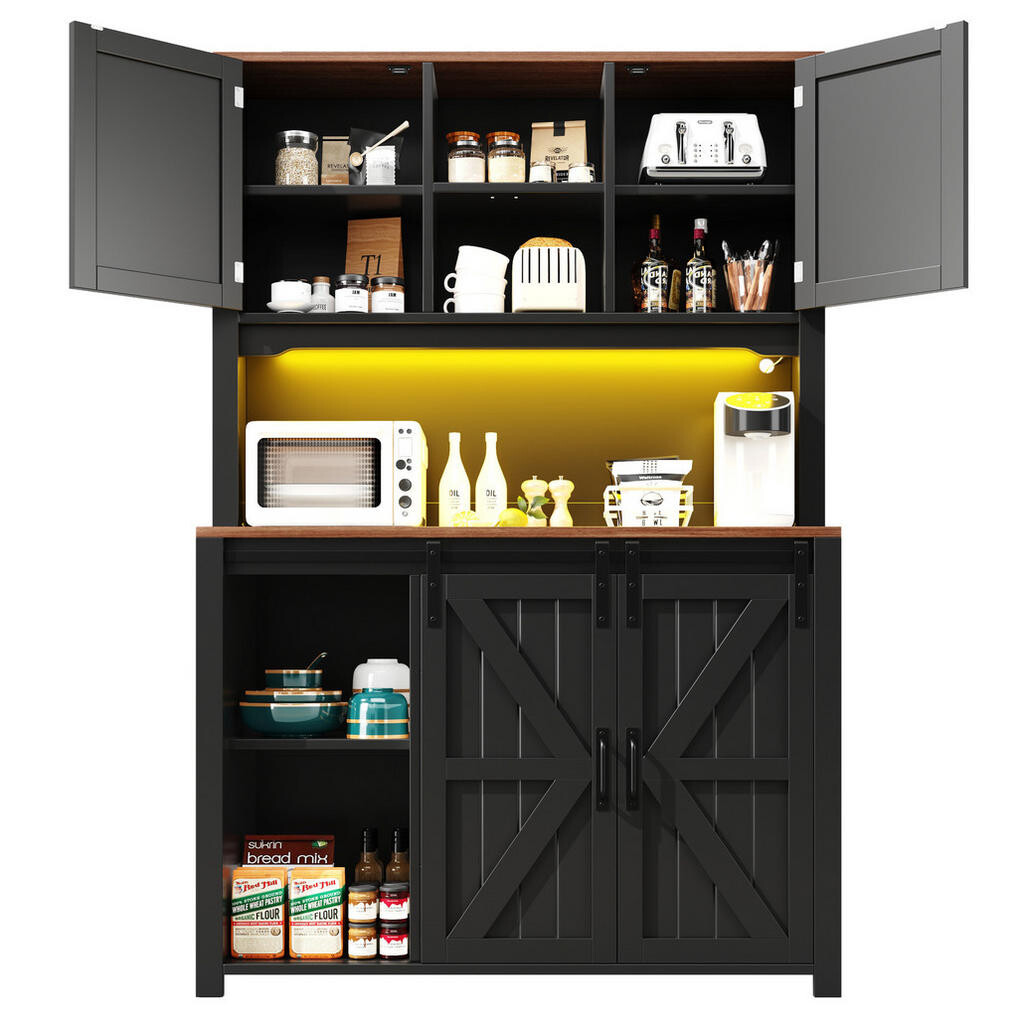 OKWISH KUCHYŇSKÁ skříň 115/40/174,7 cm černá z MDF, PB a kovu s LED osvětlením a posuvnými dveřmi