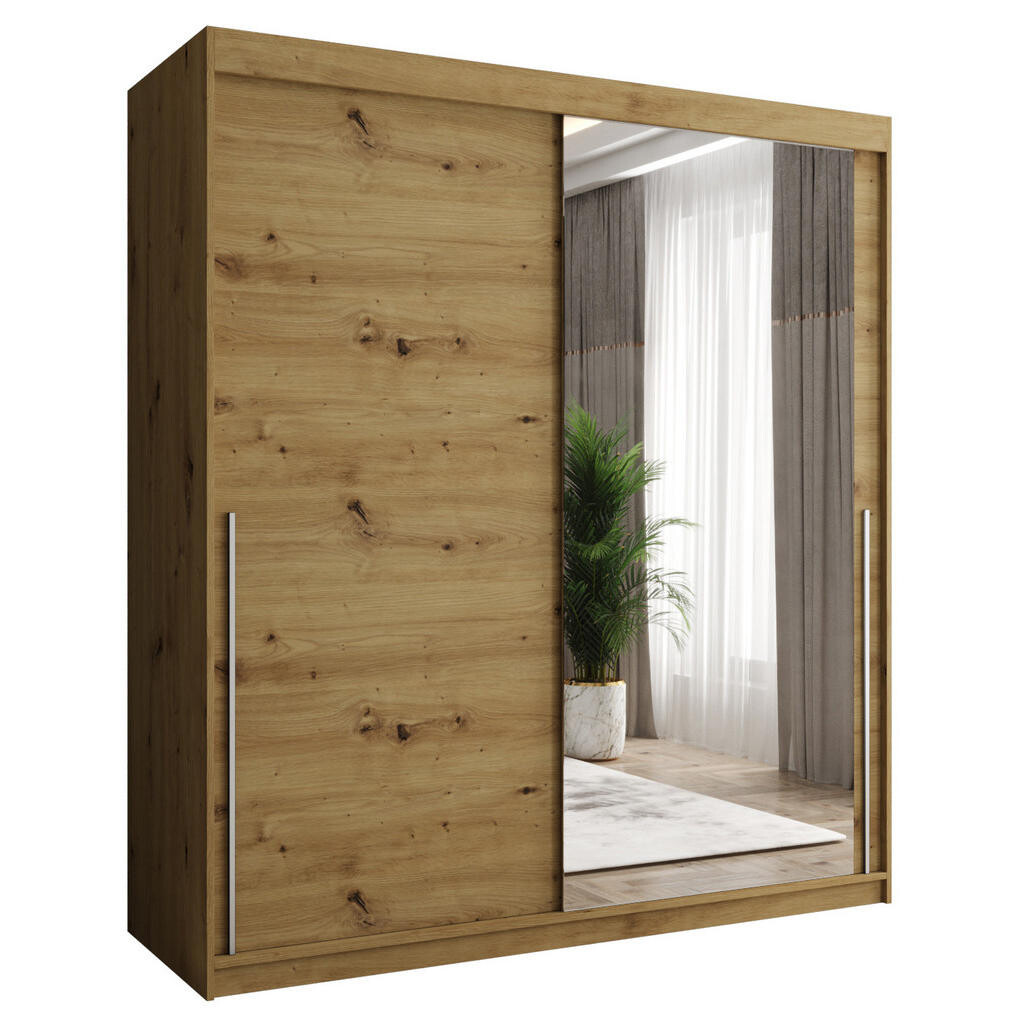 Home Collective SKŘÍŇ S POSUVNÝMI DVEŘMI se zrcadlem, šířka 180 cm, Artisan se stříbrným úchytem