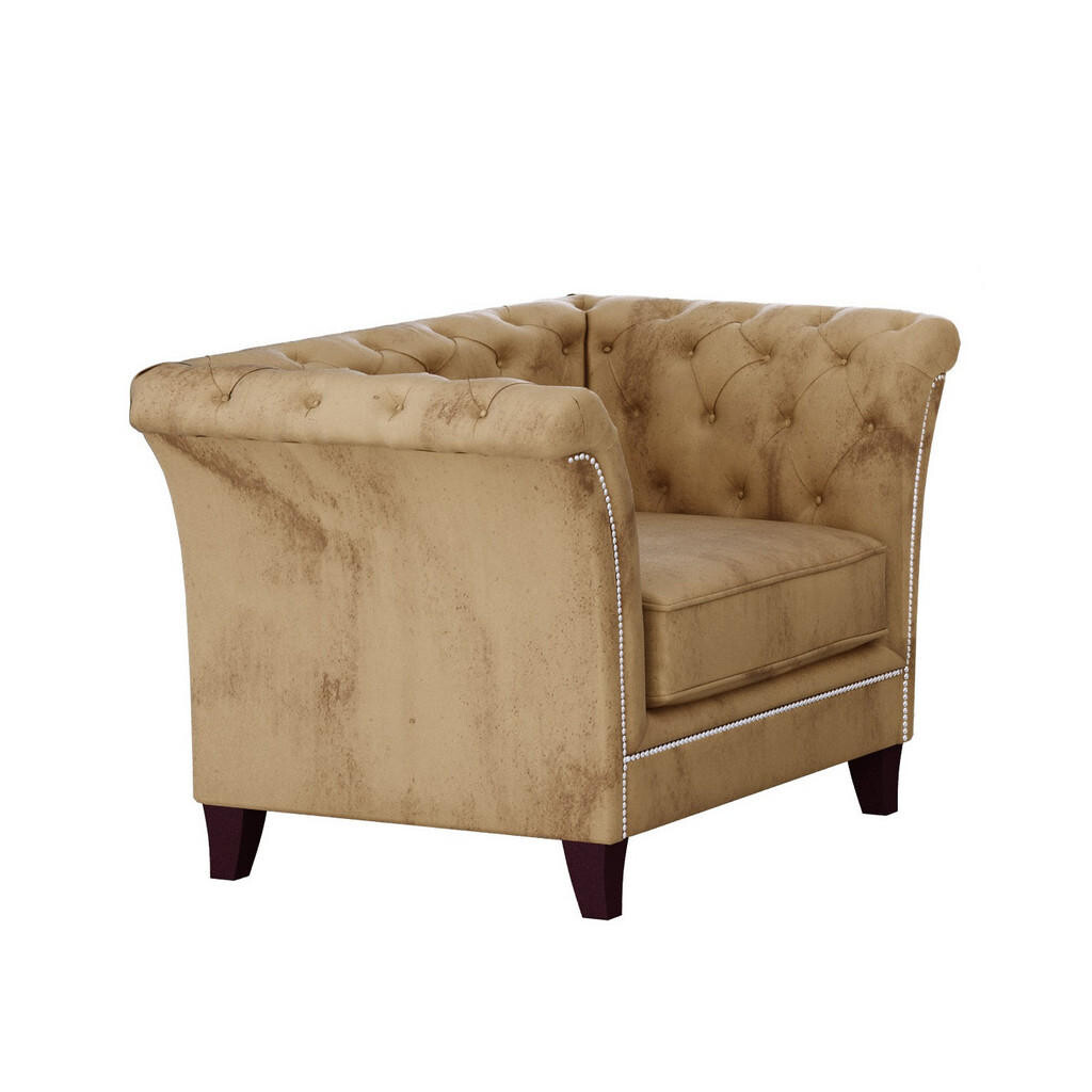 S-Style CHESTERFIELD KŘESLO Fusion z béžového sametu