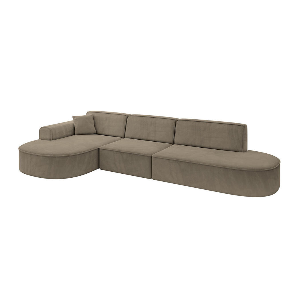 ALTDECOR ROHOVÁ SEDACÍ SOUPRAVA s otomanem vlevo MARI-L2 – 328 × 171 × 79 cm, tmavě hnědá barva velur