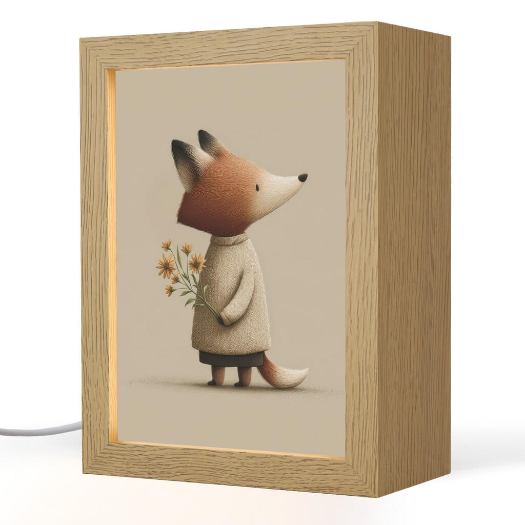 OnlyWow NOČNÍ LAMPIČKA Liška - Žluté květy - Minimalistický 15x20 cm