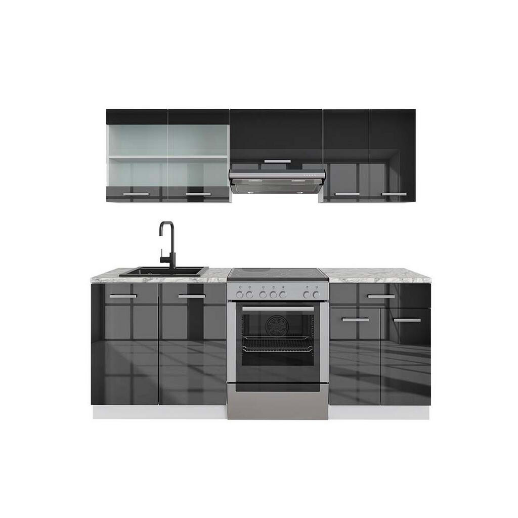 Vicco KUCHYŇSKÝ KOUT R-Line Antracitový vysoký lesk/bílá 200 cm PD Mramor