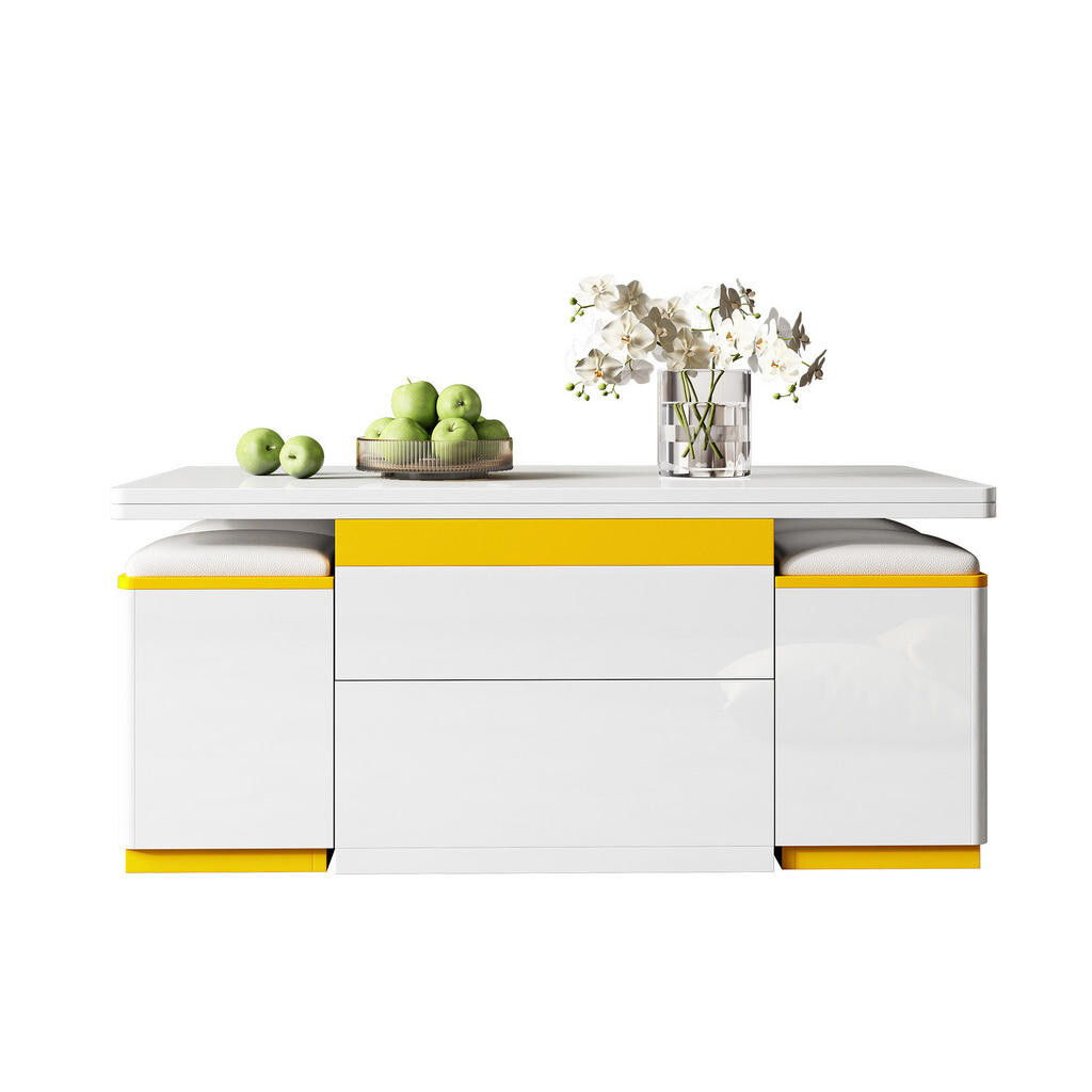 OKWISH KONFERENČNÍ stolek 100/50/43 cm bílá a žlutá z MDF a dřevotřísky s výklopnou deskou