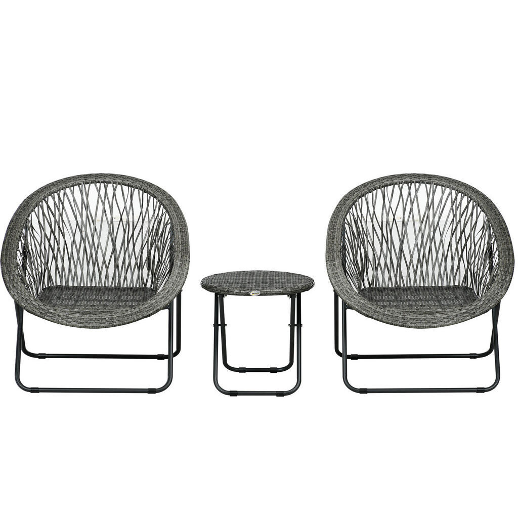 OKWISH BALKONOVÝ set 76/77/78 cm šedý z umělého ratanu a oceli se skládacím stolkem a 2 židlemi