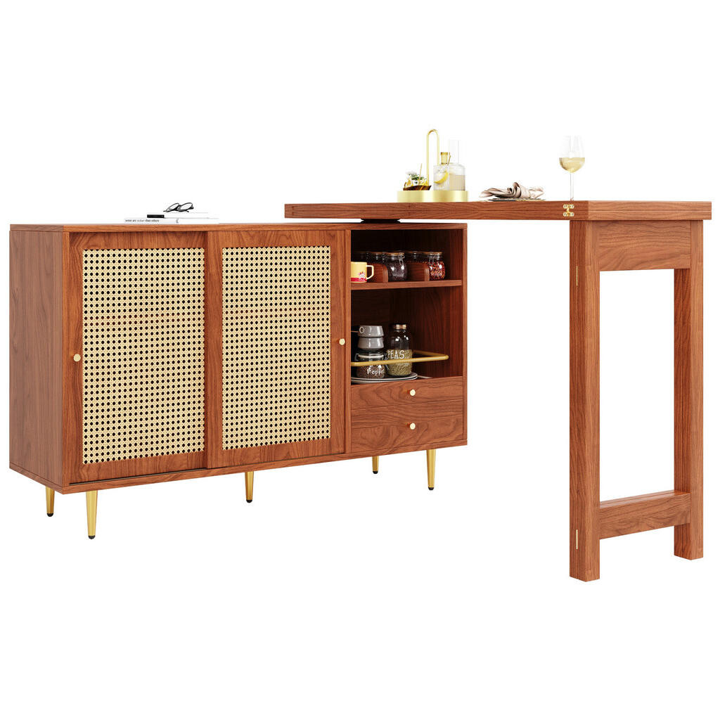 OKWISH BAROVÝ stůl 107/40/71,4 cm hnědý z MDF s otočnou a rozkládací deskou a úložným prostorem