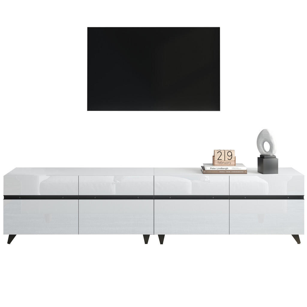 OKWISH TELEVIZNÍ skříň 180/40/49 cm bílá z MDF s vysokým leskem a 4 skříňkami