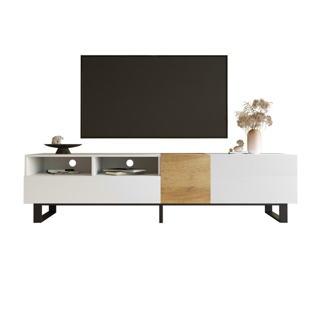 OKWISH TV stolek 180/38/50 cm bílý a dekor dřeva z MDF s úložným prostorem