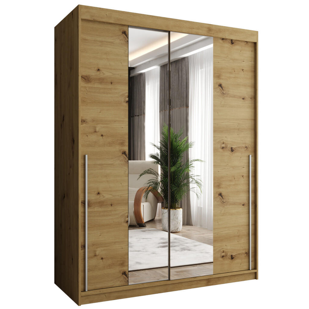 Home Collective SKŘÍŇ S POSUVNÝMI DVEŘMI se zrcadlem, šířka 150 cm, Artisan se stříbrným úchytem