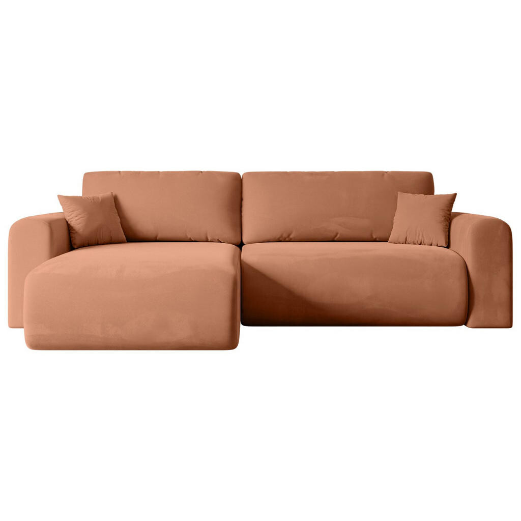 ALTDECOR ROHOVÁ SEDACÍ SOUPRAVA s funkcí lůžka a úložným prostorem ORRO-L – 272 × 145 × 83 cm, korálový velur