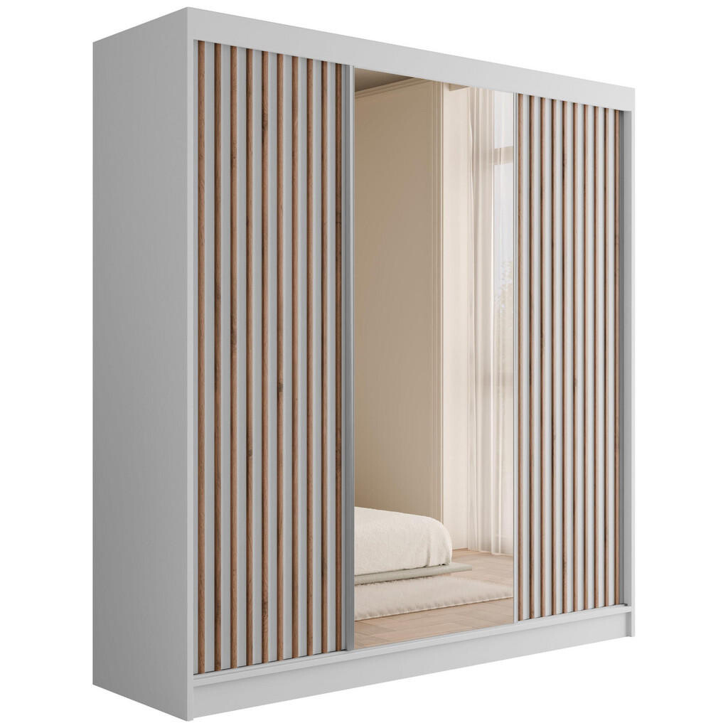 ALTDECOR ŠATNÍ SKŘÍŇ s zrcadlem V2-ZENTI 215x200 cm bílá