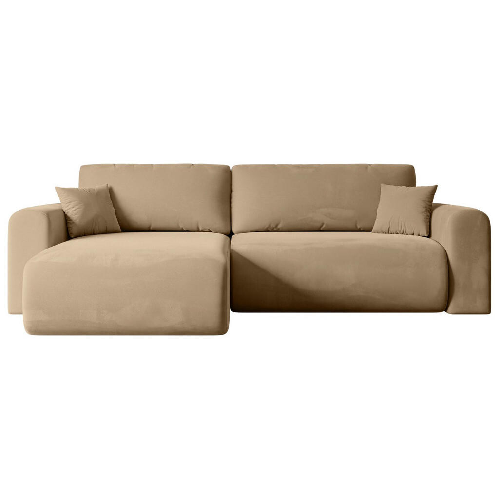 ALTDECOR ROHOVÁ SEDACÍ SOUPRAVA s funkcí lůžka a úložným prostorem ORRO-L – 272 × 145 × 83 cm, béžový velur