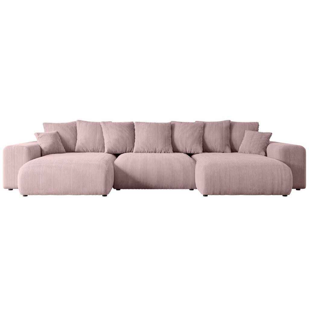 ALTDECOR SEDACÍ SOUPRAVA s funkcí lůžka ESKAR-U – 364 x 176 x 72 cm, růžový manšestr