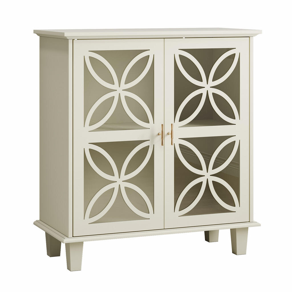 Urban Meuble SIDEBOARD 80 cm krémový MDF a sklo se 2 skleněnými dvířky a nastavitelnými policemi