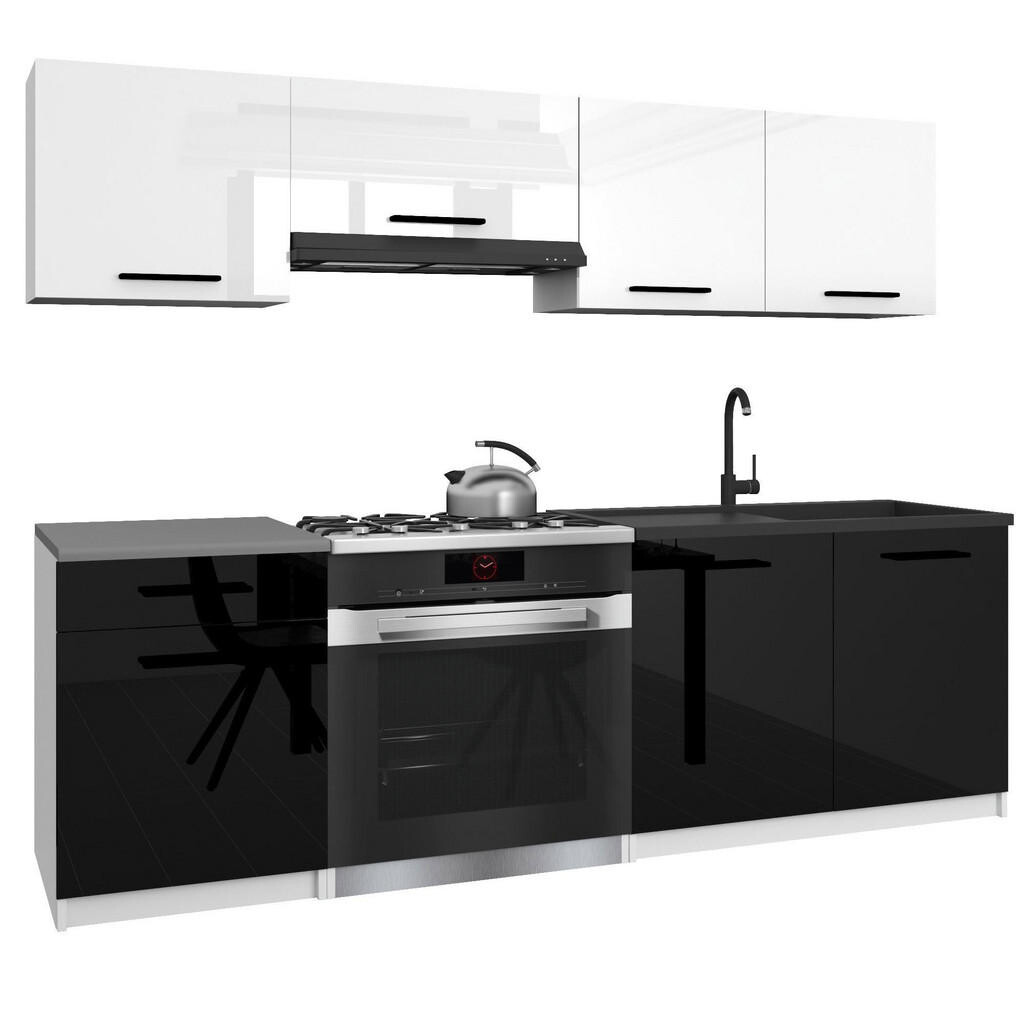 B BELINI GROUP KUCHYŇSKÁ LINKA Italia 1 180 cm, s pracovními deskami, Bílo-černá lesklá