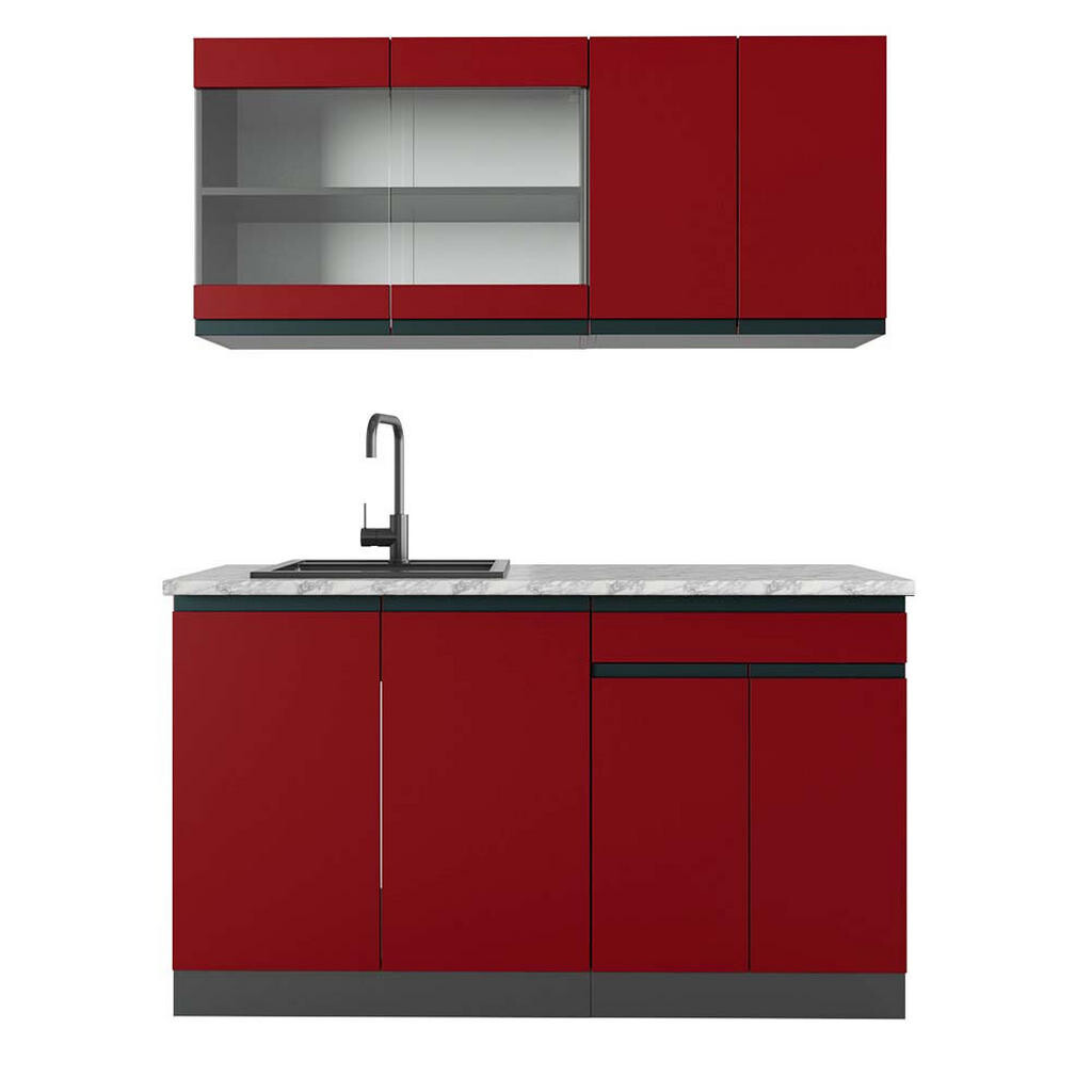 Vicco JEDNOTKOVÁ KUCHYNĚ R-Line Červená 140 cm , PD Mramor