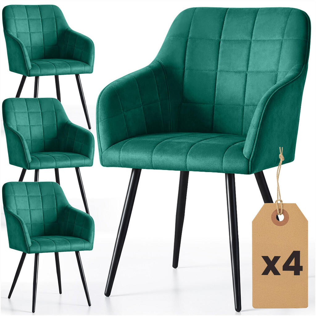 RAUMHIRSCH FURNITURE ČALOUNĚNÁ ŽIDLE, sada 4 ks, kovové nohy, zelená, černá, x 54/82/58