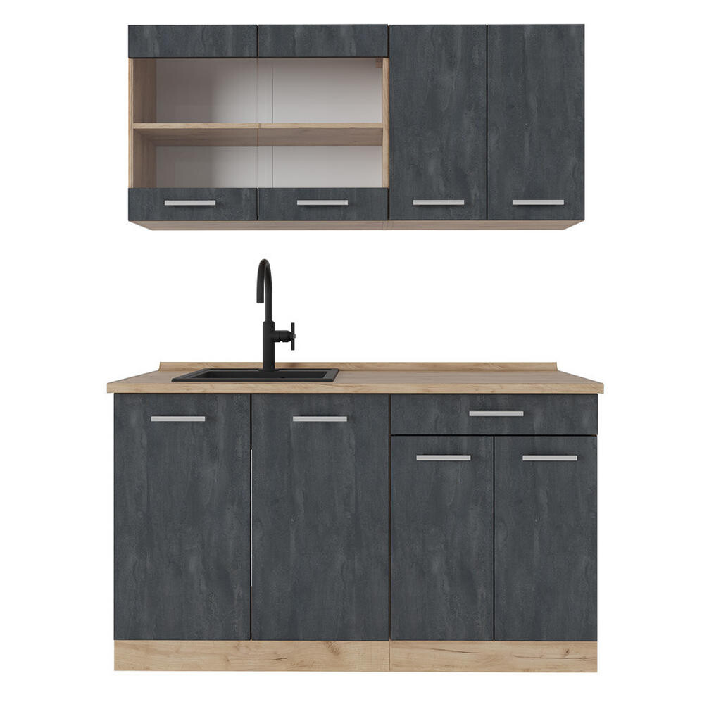 Vicco JEDNOTKOVÁ KUCHYNĚ R-Line Černý beton/zlatý dub 140 cm PD Dub