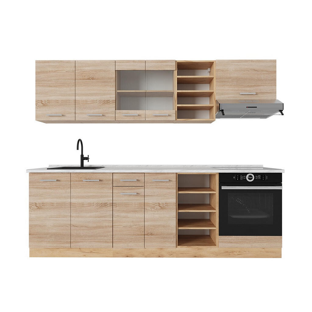 Vicco KUCHYŇSKÝ KOUT R-Line Dub Sonoma/Goldkraft 240 cm , PD Mramor