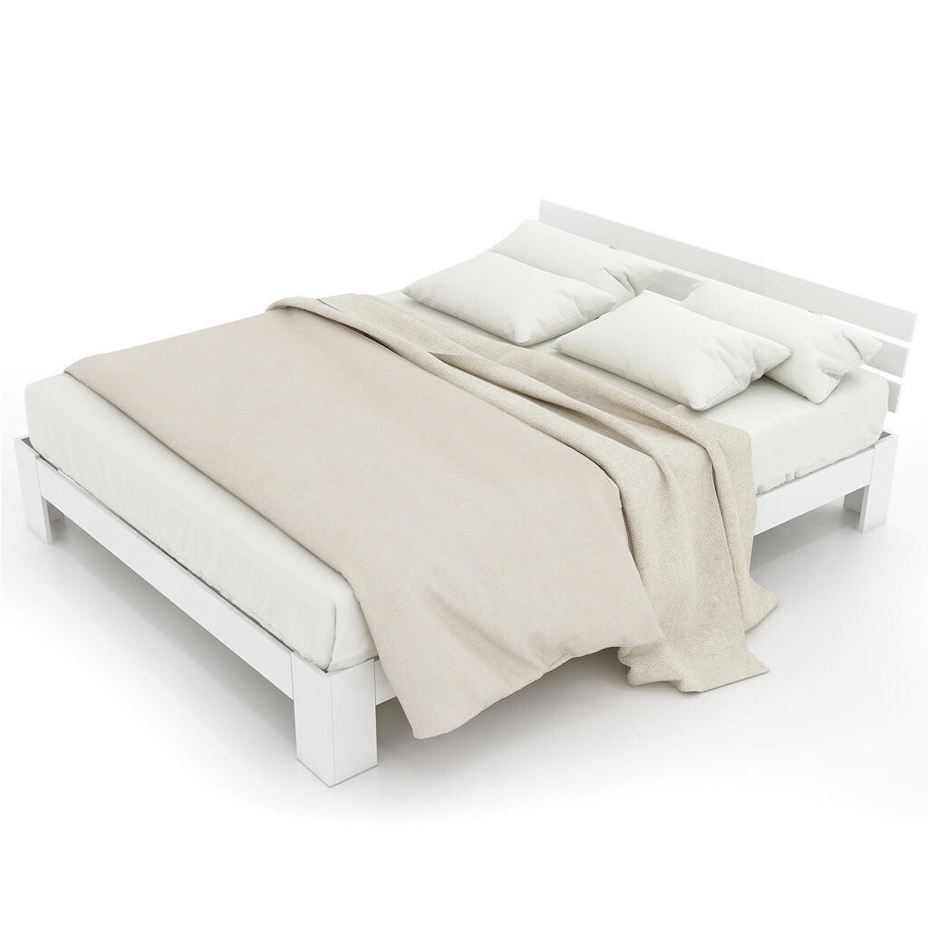 OKWISH MANŽELSKÁ postel 140/200 cm bílá z masivního dřeva s roštem
