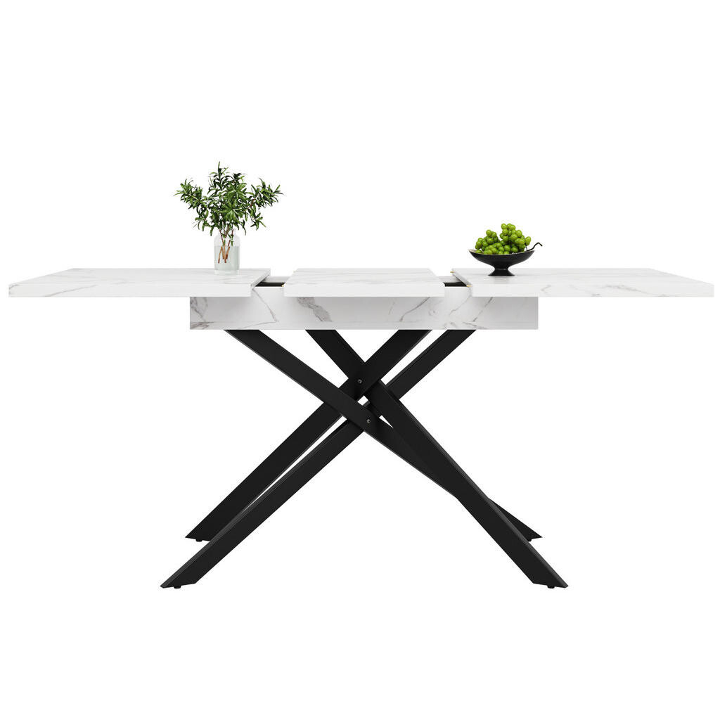 OKWISH JÍDELNÍ stůl 120-160/80/76,5 cm bílý/černý z MDF a kovu rozkládací