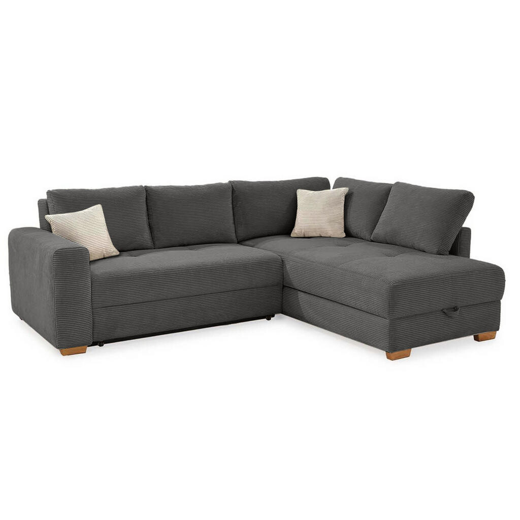 luma-home ROHOVÁ POHOVKA – PRO DLOUHODOBÉ SPÁNÍ: Boxspring, pružinová matrace, topper, úložný prostor, 257 × 206 × 85 cm (Š×H×V), tmavě šedý kord / 15