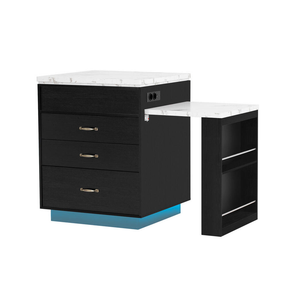 OKWISH KUCHYŇSKÝ ostrůvek 125,5–187,5/71/93 cm černý z MDF s LED osvětlením a výsuvnou deskou