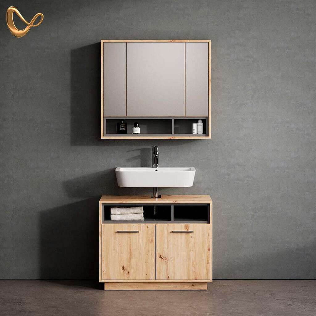 Livinity® KOUPELNOVÝ NÁBYTEK Temo, Řemeslný dub, 2dílná