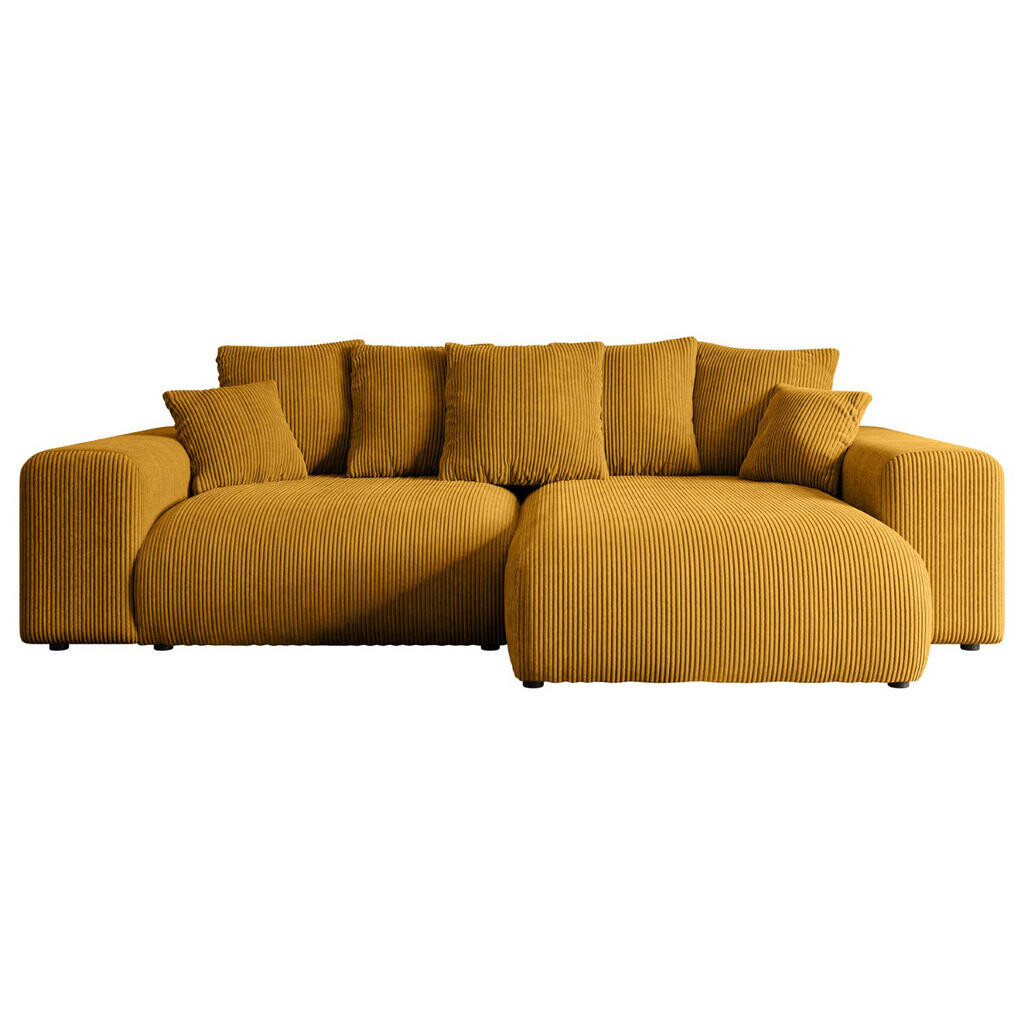 ALTDECOR ROHOVÁ SEDACÍ SOUPRAVA, otoman vpravo, ESKAR-L 266x176x72, curry žlutý manšestr