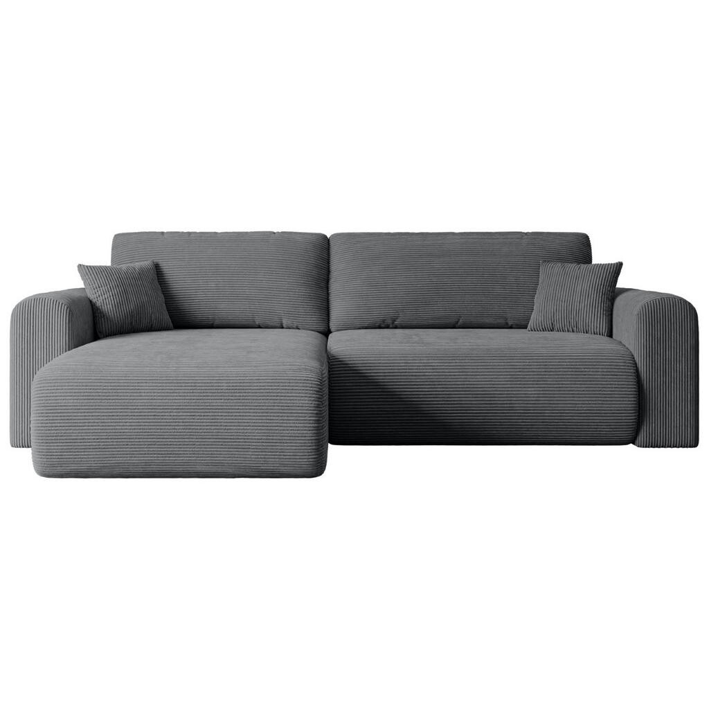 ALTDECOR ROHOVÁ SEDACÍ SOUPRAVA s funkcí lůžka a úložným prostorem ORRO-L – 272 x 145 x 83 cm, tmavě šedý manšestr