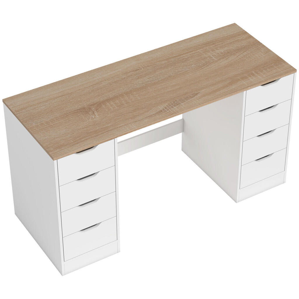 HOMCOM PSACÍ STŮL s 8 zásuvkami Moderní kancelářský stůl 140 x 53 x 75 cm Bílý