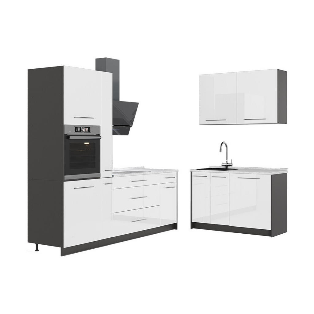 Vicco KUCHYNĚ Fame-Line, Bílá vysoký lesk/Antracit, 220 x 120 cm, PD Mramor