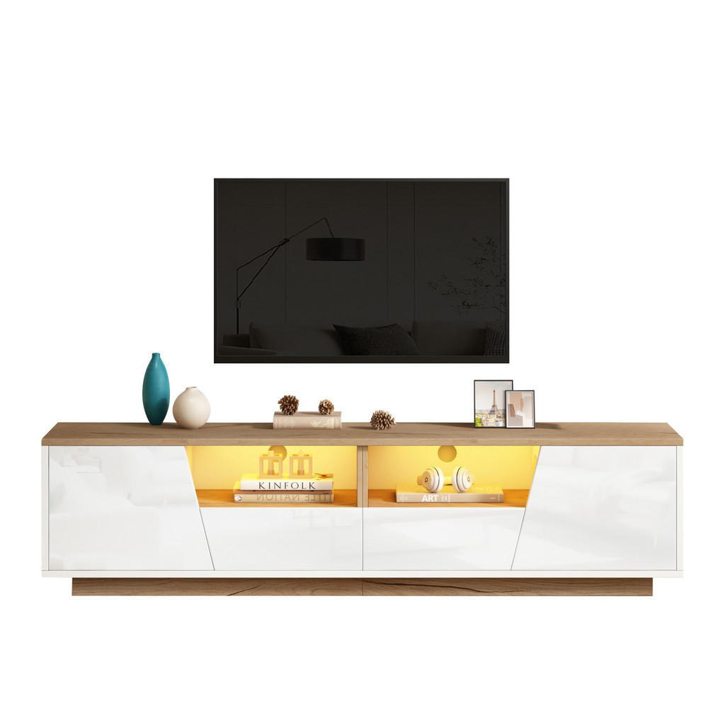 OKWISH TV stolek 180/40/46 cm bílý z dřevotřísky s LED osvětlením a vysokým leskem