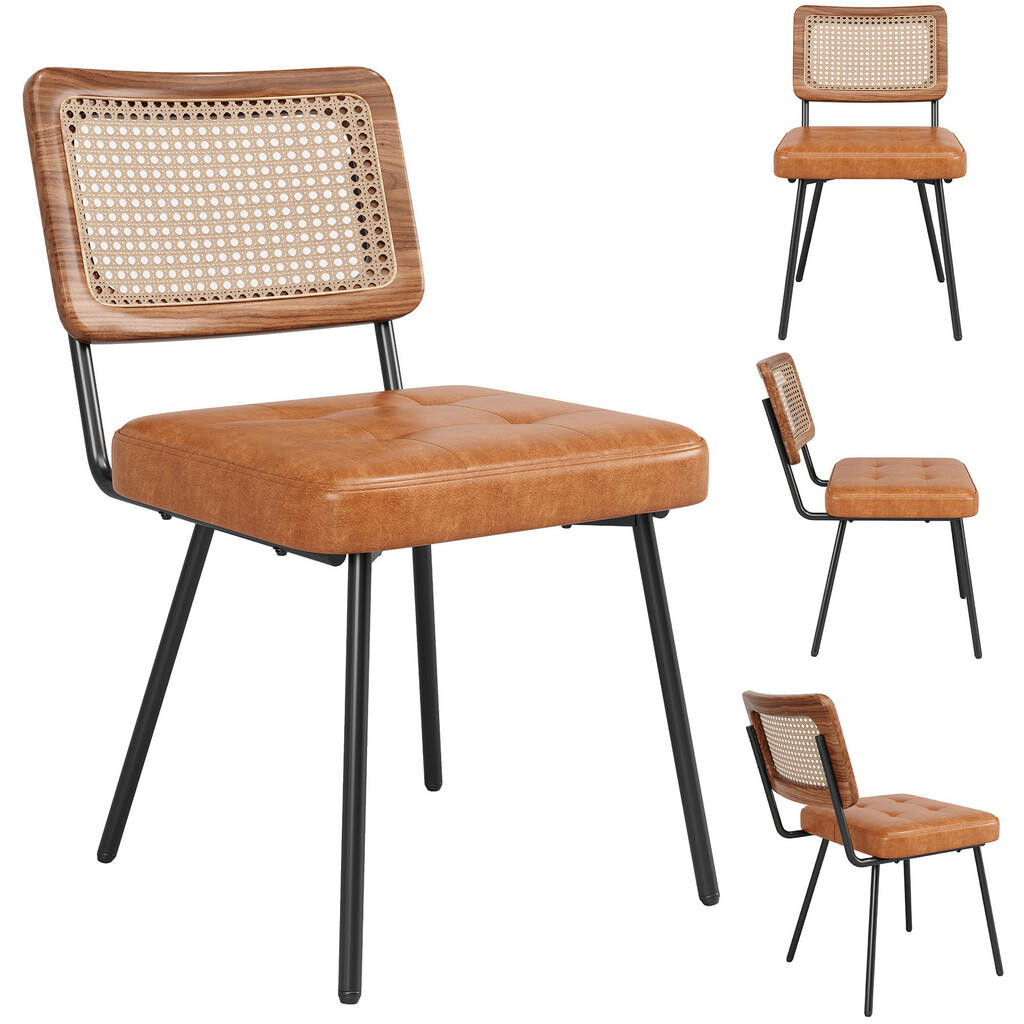 FLIEKS JÍDELNÍ ŽIDLE V SADĚ 4 KS EKO KŮŽE RATTAN RETRO