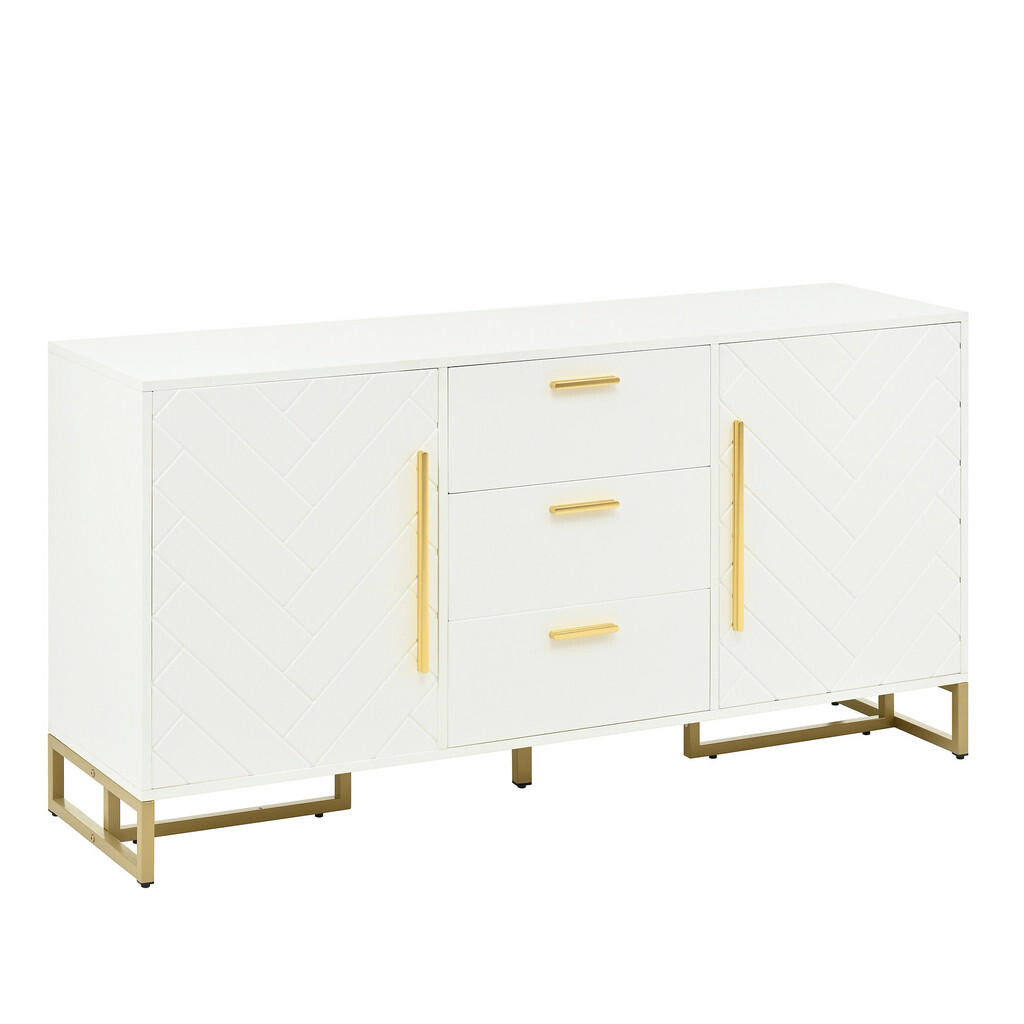 Urban Meuble SIDEBOARD v bílé a zlaté se 2 dvířky a 3 zásuvkami