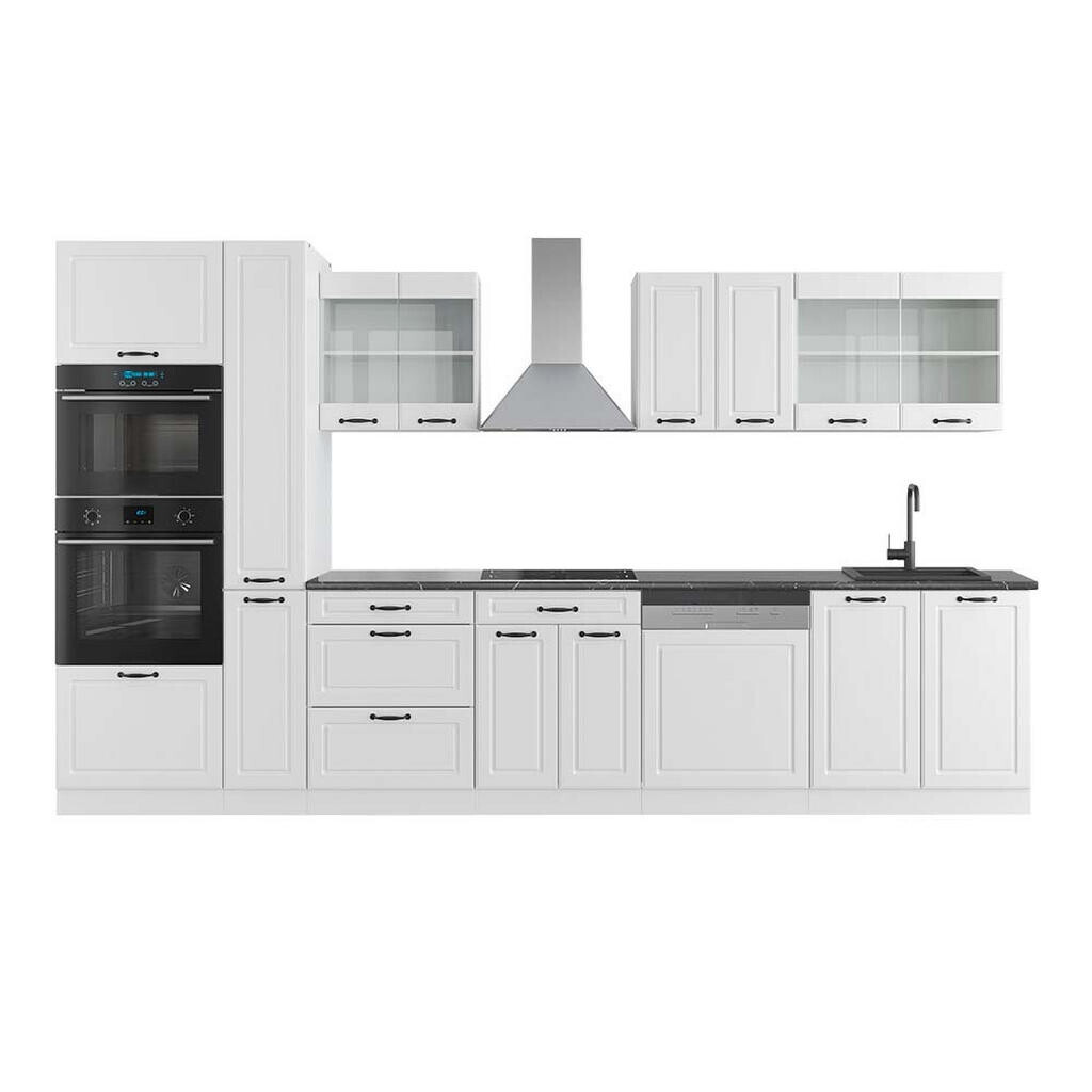 Vicco KUCHYŇSKÁ LINKA R-Line Bílý venkovský dům/bílá 350 cm s vysokou skříní, PD Antracit