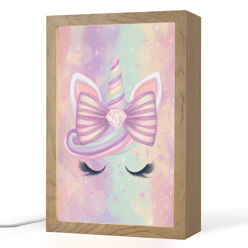 OnlyWow NOČNÍ LAMPIČKA Jednorožec - Třpytky - Duha - Pastelové barvy 20x30 cm