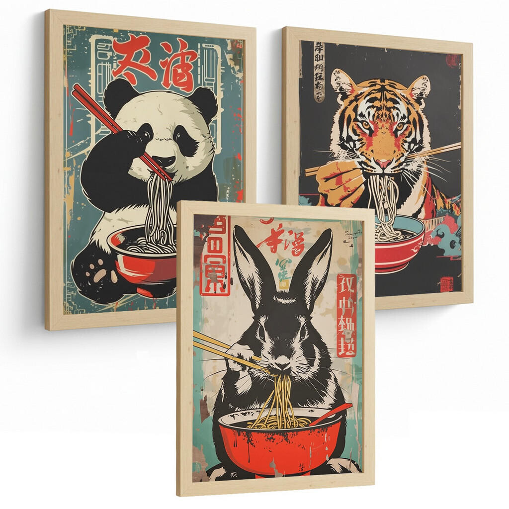 Nacnic PLAKAT Sada 3 Ramen Animals A3 bez rámu
