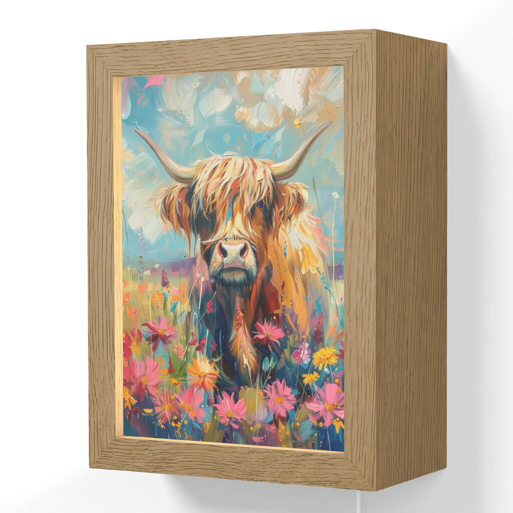 OnlyWow NÁSTĚNNÁ LAMPA Skotský horal - Příroda - Barevné - Květiny 15x20 cm
