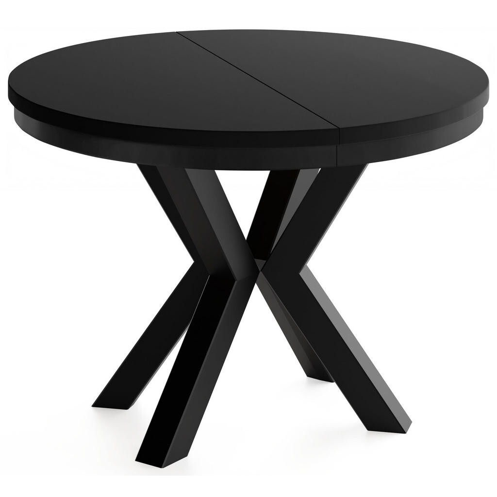WFL GROUP JÍDELNÍ STŮL Clara Kulatý Rozkládací Industriální s Černámi Kovovými Nohami, Černá 120-75/120/76 cm