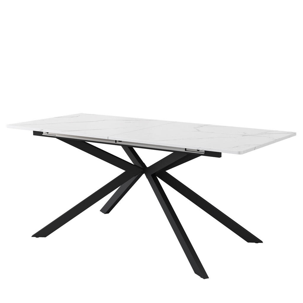 OKWISH JÍDELNÍ stůl 150/180/70/76 cm černo-bílý z MDF s rozkládací deskou a křížovou podnoží