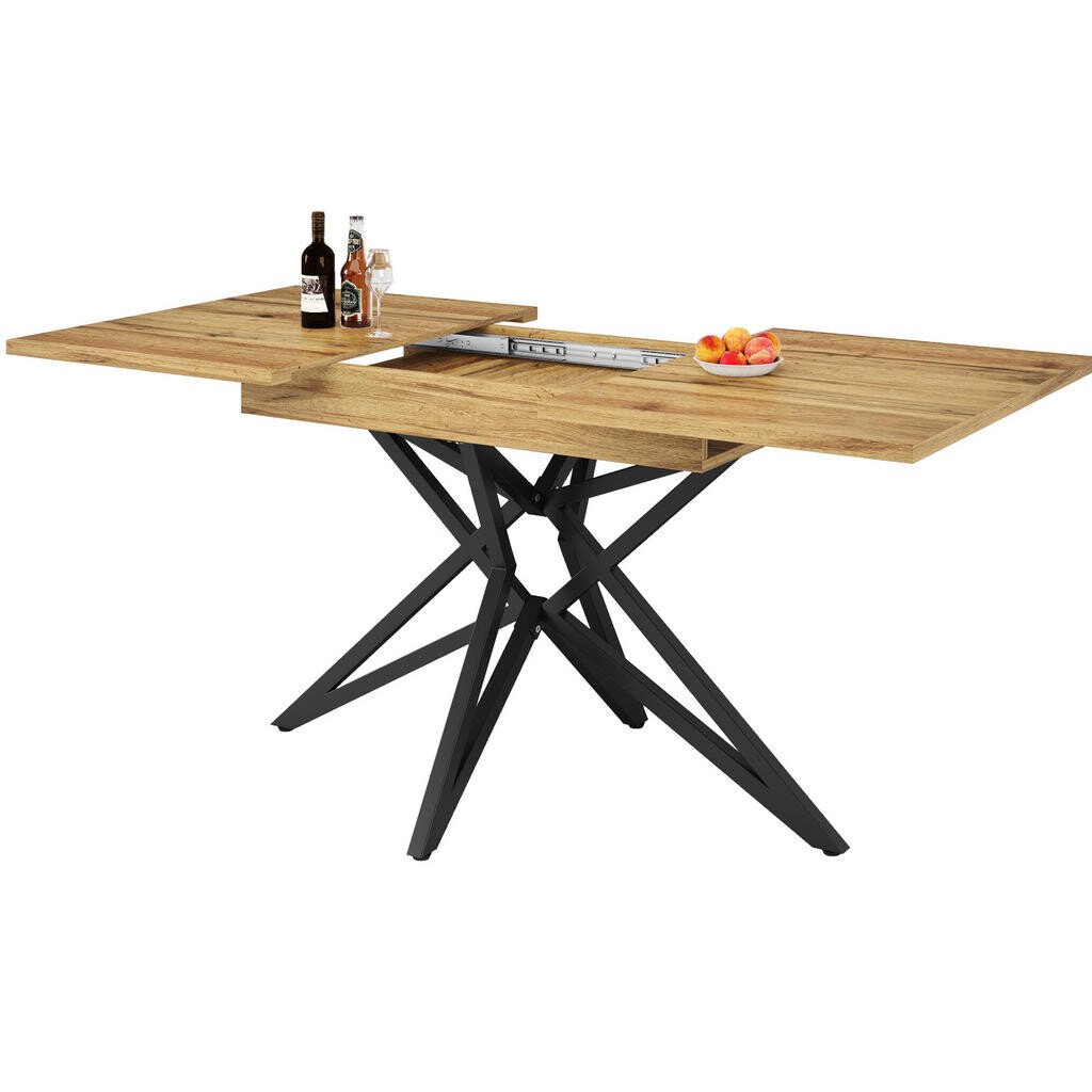 OKWISH JÍDELNÍ stůl 120/160/80/76 cm ořechový z MDF a kovu rozkládací s hvězdicovou podnoží