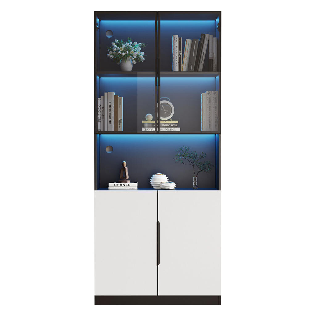 OKWISH VITRÍNA 80/30/200 cm bílá z dřevotřísky s LED osvětlením a skleněnými dvířky