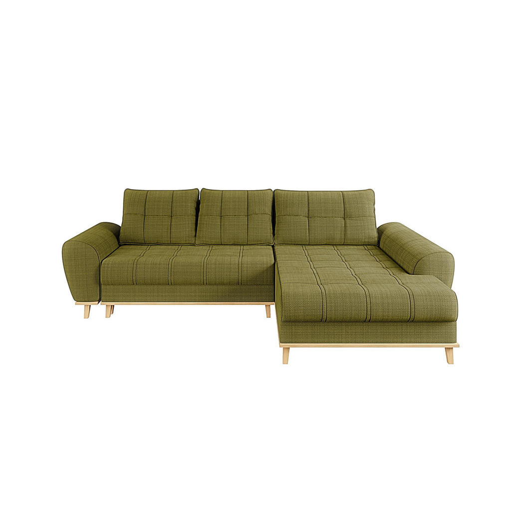 luma-home ROHOVÁ POHOVKA ve skandinávském stylu, rozkládací, 268 × 175 × 86 cm (Š×H×V), otoman vpravo, bouclé-chenille látka v zelené barvě / 21015