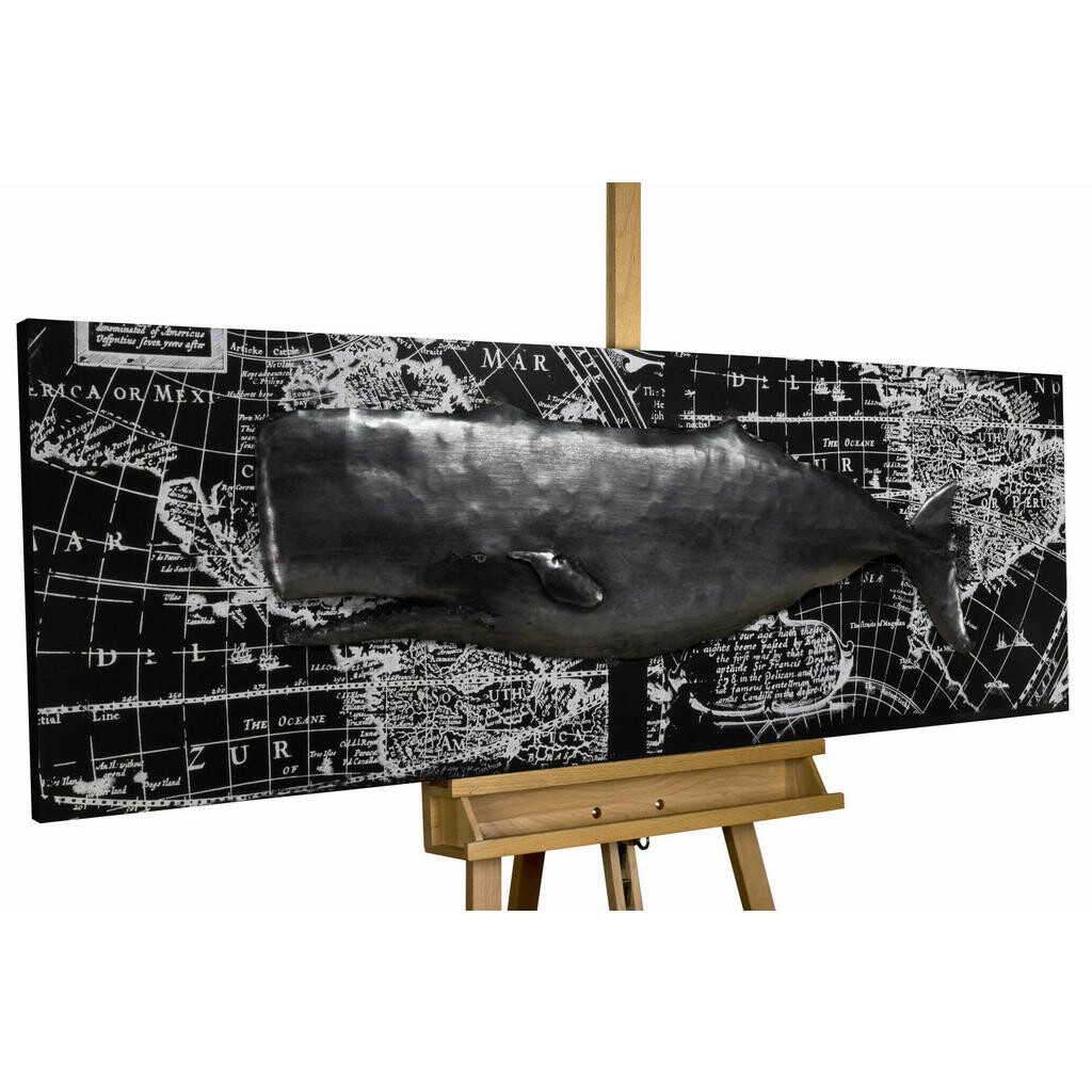 KUNSTLOFT KOVOVÝ OBRAZ POZOROVÁNÍ VELRYB, 144/44 CM