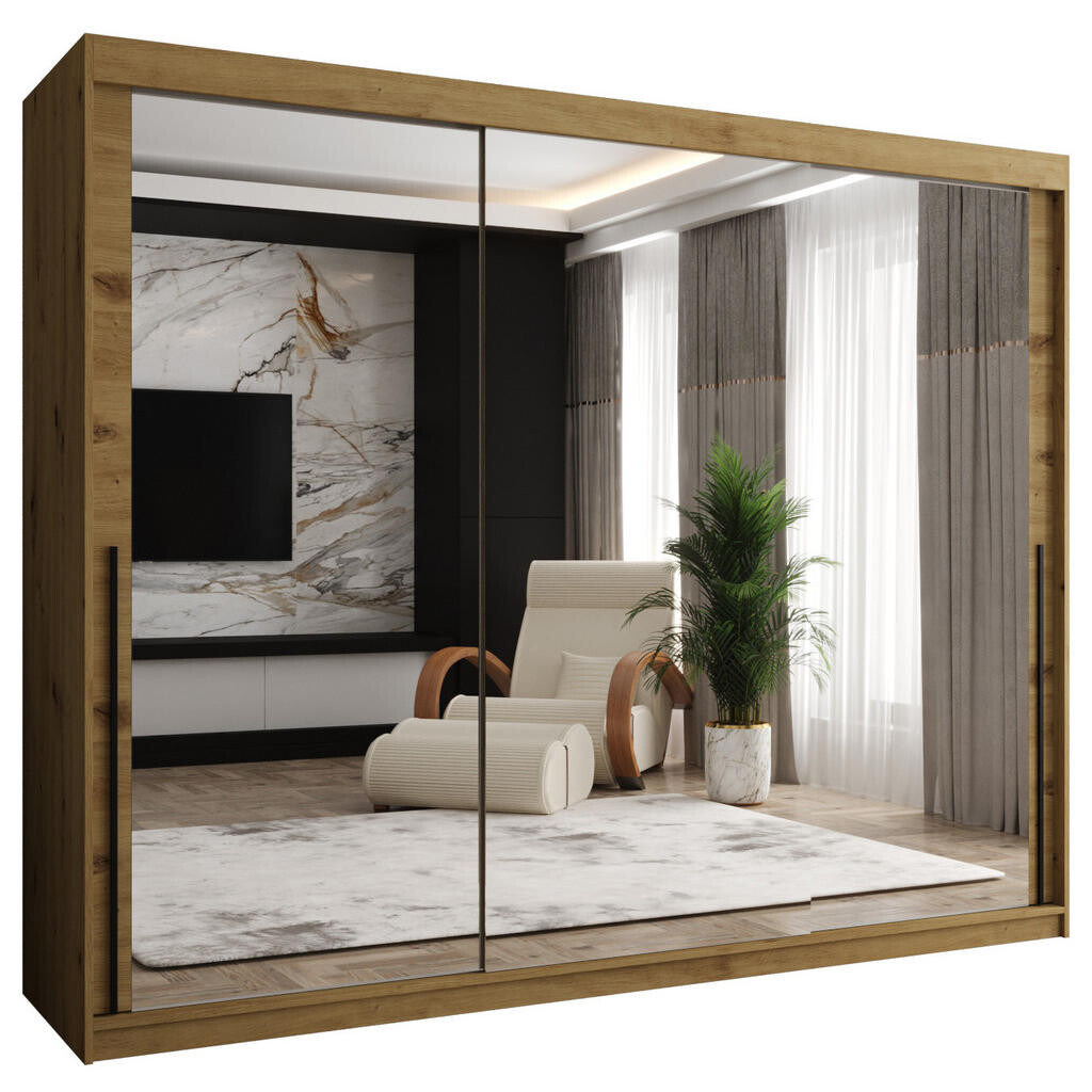 Home Collective ŠATNÍ SKŘÍŇ S POSUVNÝMI DVEŘMI se zrcadlem, šířka 250 cm, Artisan s černým madlem