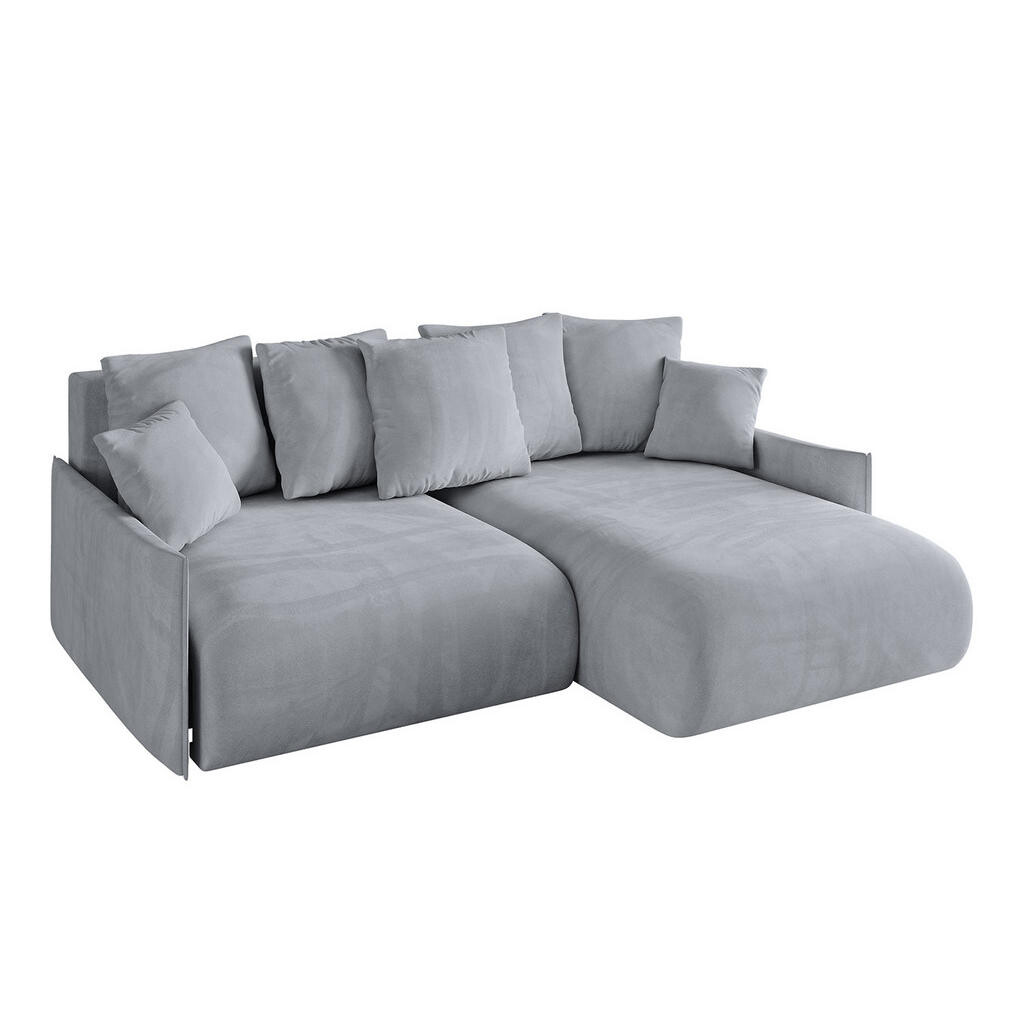 ALTDECOR ROHOVÁ SEDACÍ SOUPRAVA s otomanem vpravo ONESK-L -v1 216x177x72 světle šedý velur