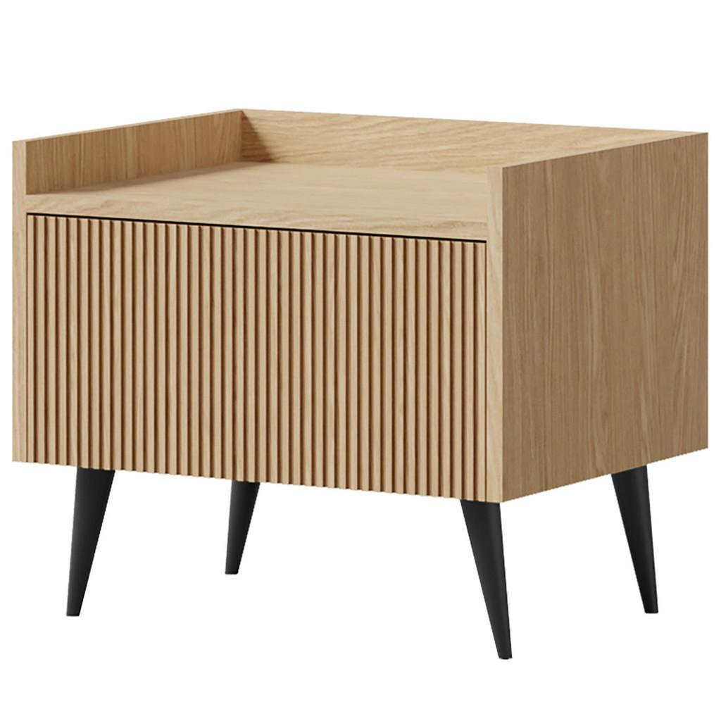 Beautysofa NOČNÍ STOLEK Amfali s 1 dveřmi, drážkovaná čela, systém Push-to-open, kovové nohy, 52 cm, jarní dub