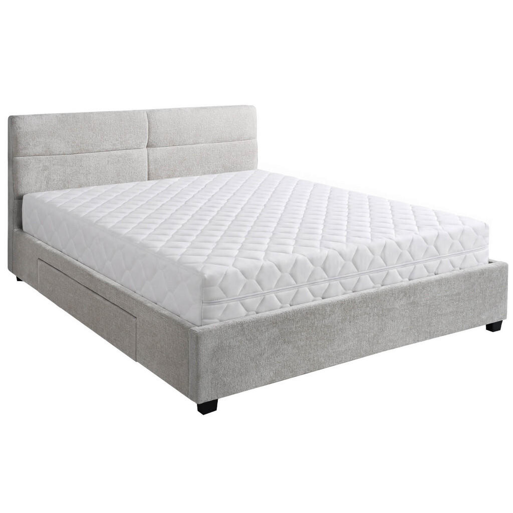 Beautysofa ČALOUNĚNÁ POSTEL Aurea, manželská postel 160x200 cm se zásuvkou a taštičkovou matrací 26 cm, žinylková látka, béžová